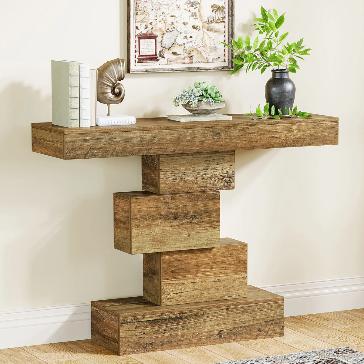 Tribesigns Farmhouse Console Table With Geometric Base For Entryway