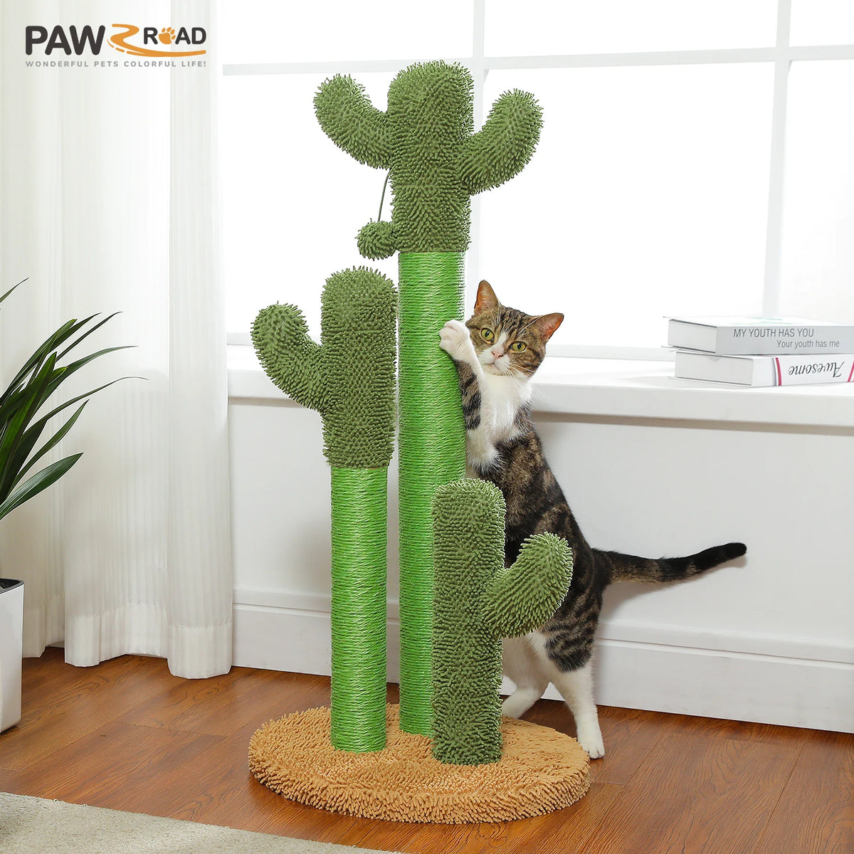 Pequlti Cactus Cat Tree With Cozy Condo And Scratching Post