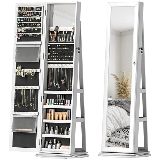 HOMCOM 360 Degree Swivel Jewelry Cabinet With Mirror Lockable Armoire