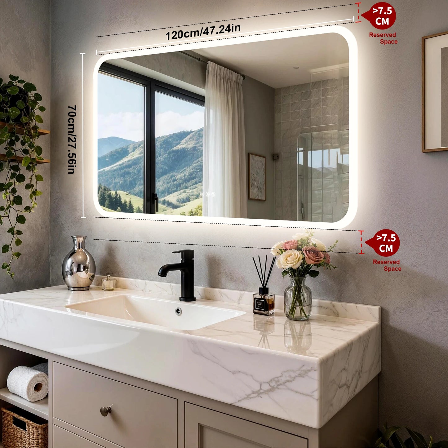 Smart LED Bathroom Mirror With Bluetooth Speakers And Dimmable Lighting