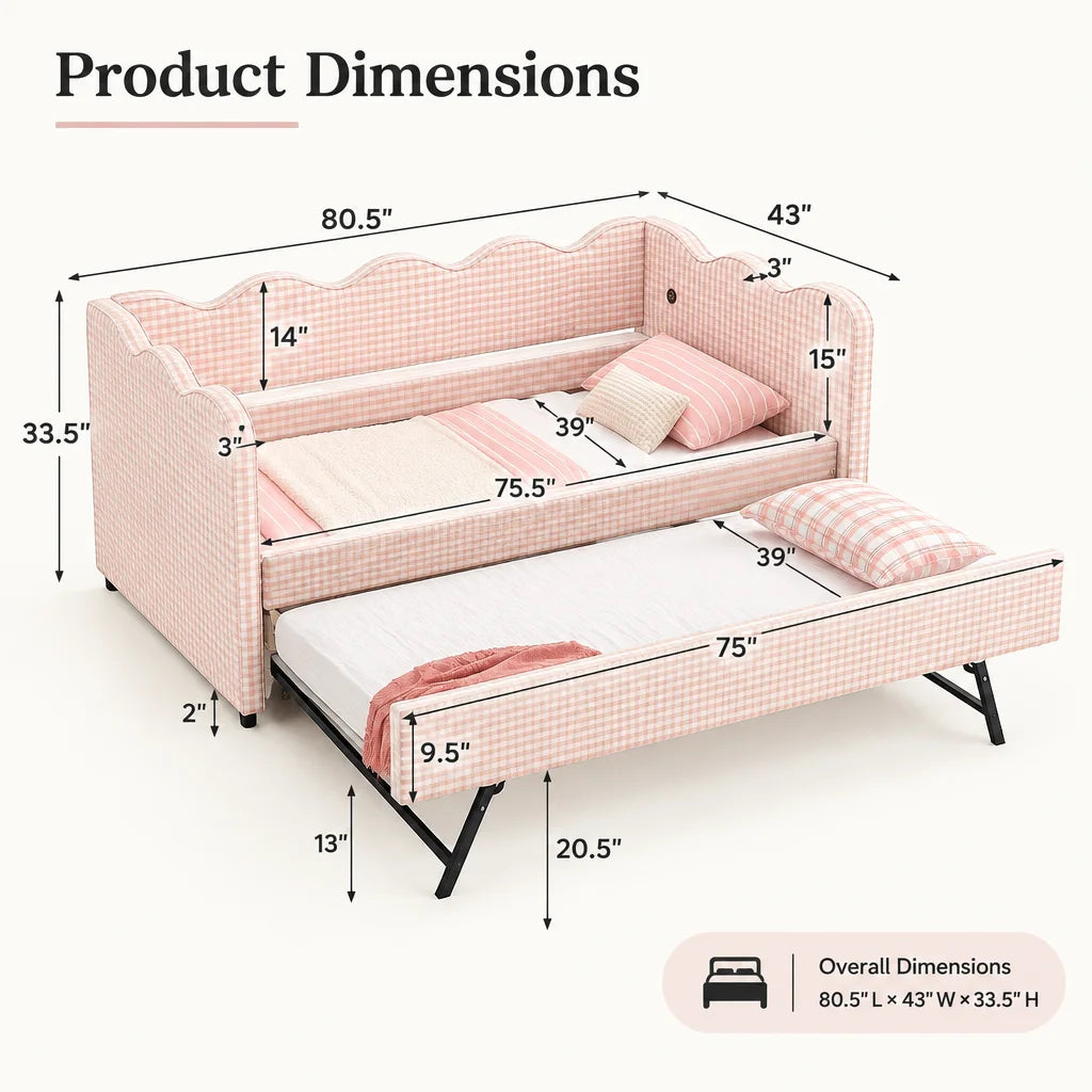 Daybed Sofa Bed With Trundle And Built In USB Charging