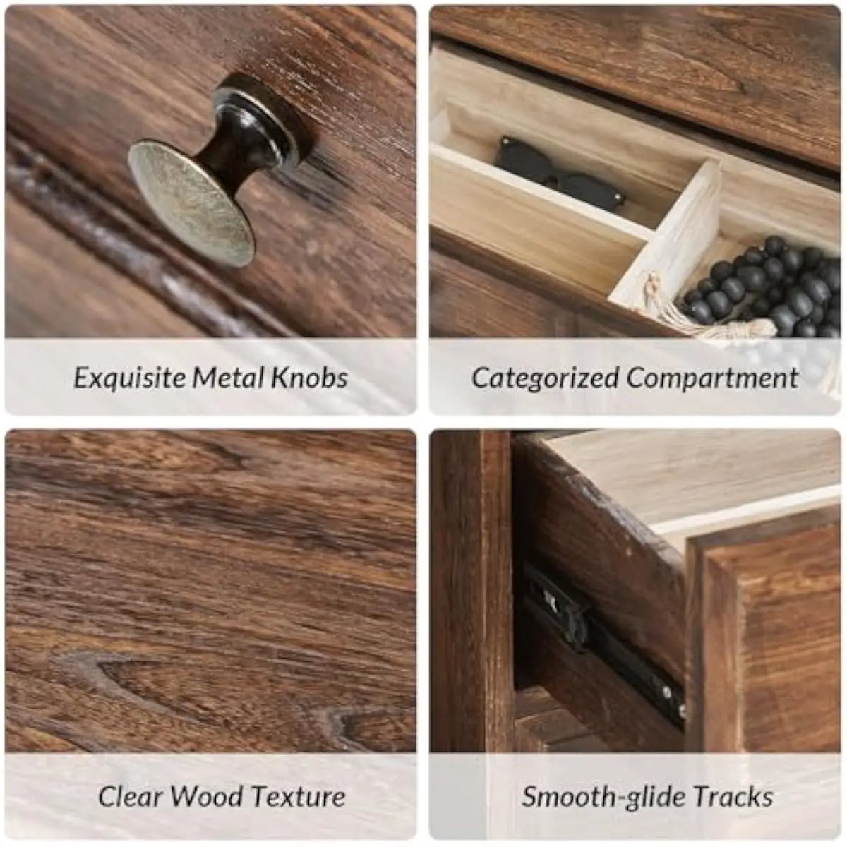 Solid Wood Nightstand With USB Hub Three Drawers Rustic Farmhouse