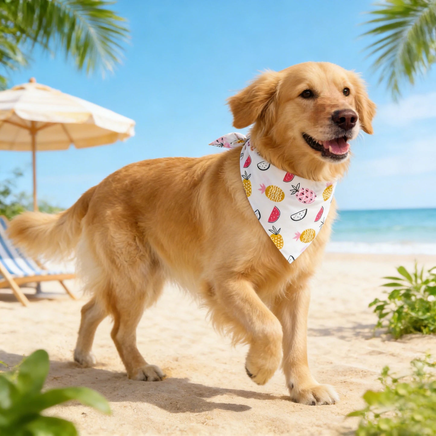 Adjustable Soft Washable Dog Bandana With Fruit Floral Design