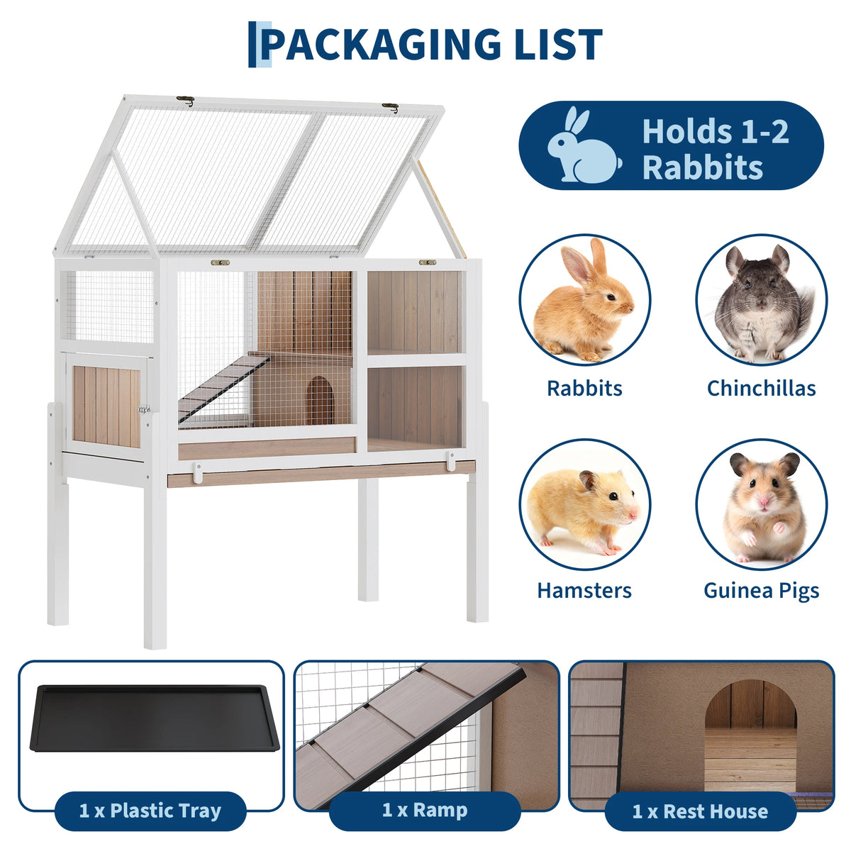 HiMISS Wooden Guinea Pig And Rabbit Hutch With Stand