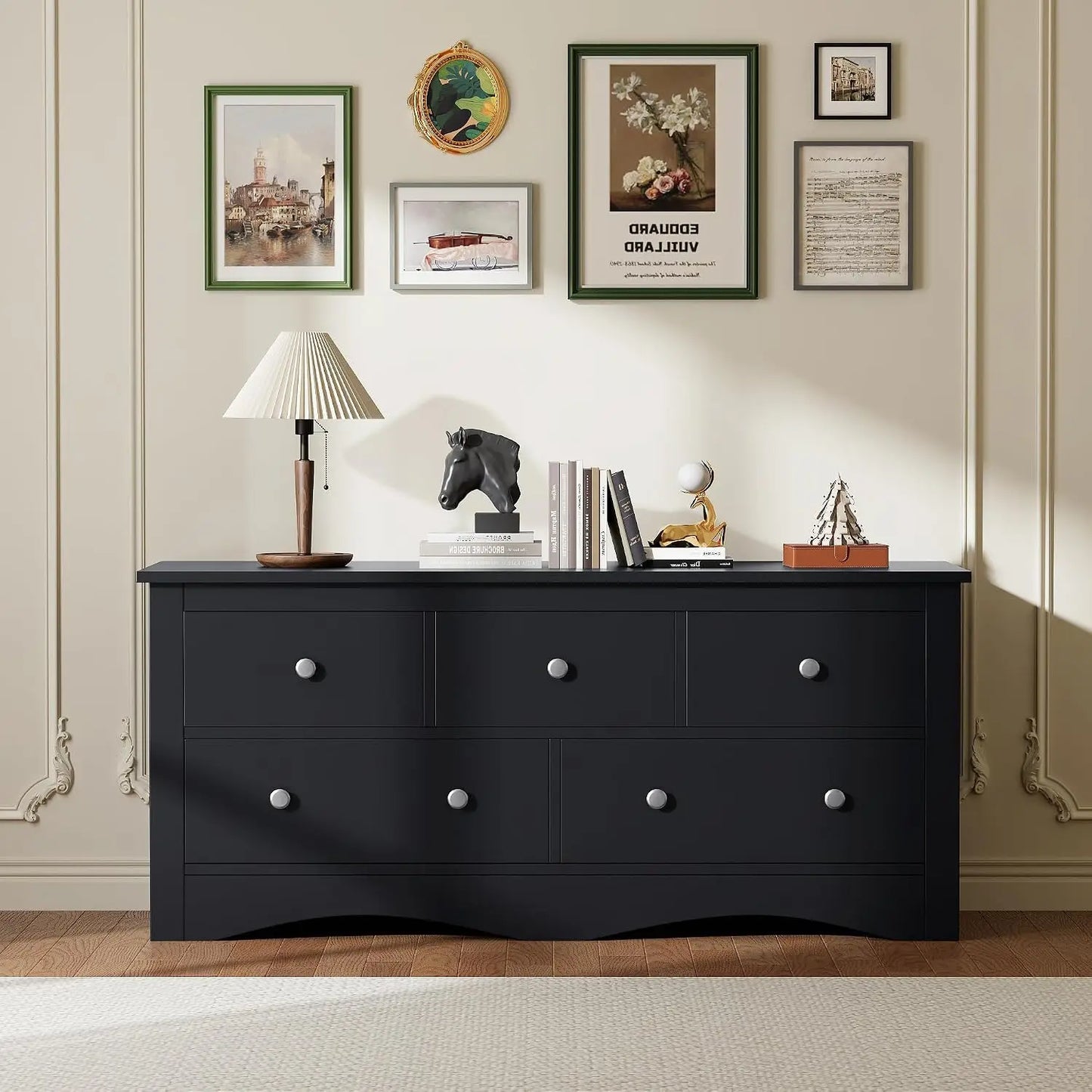 Five Drawer Wood Dresser And Media Storage Console Table