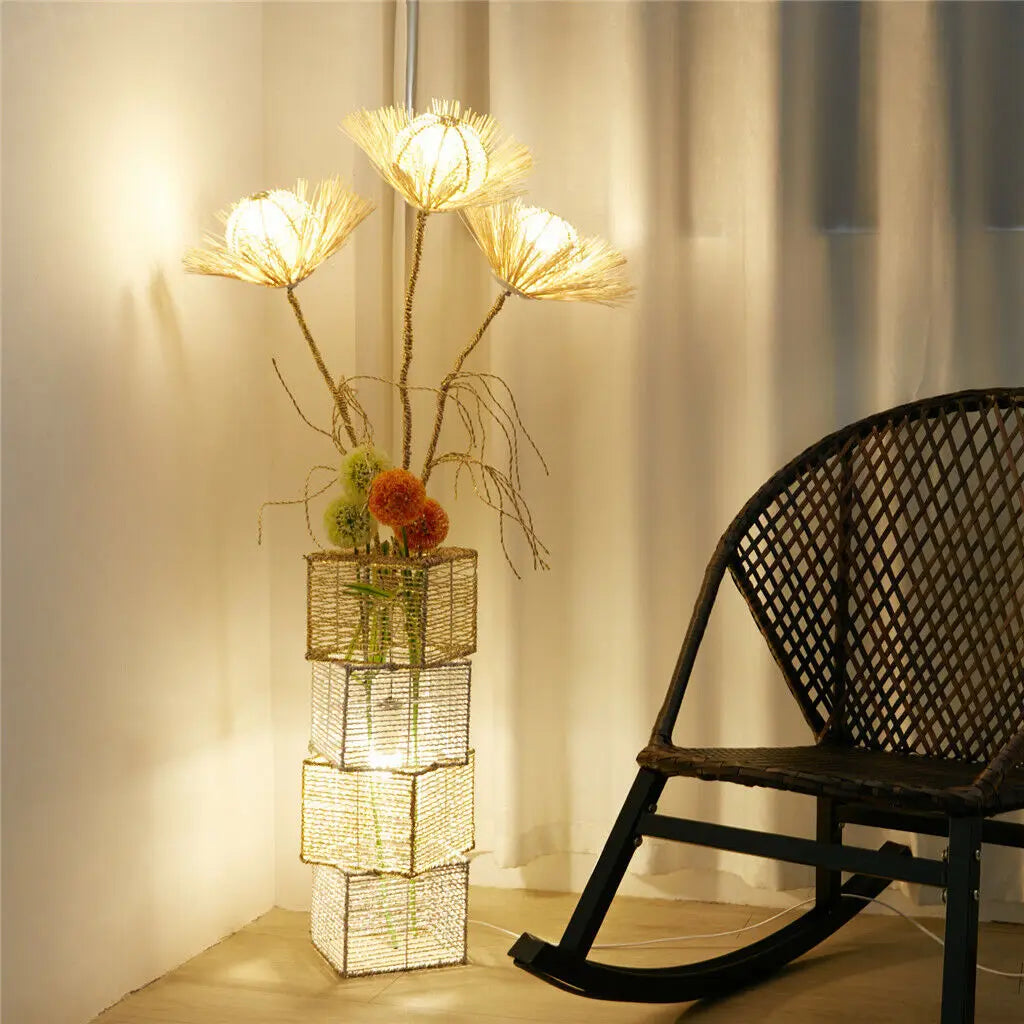 Modern Rattan Standing Floor Lamp With Dimmable Led Indoor Lighting