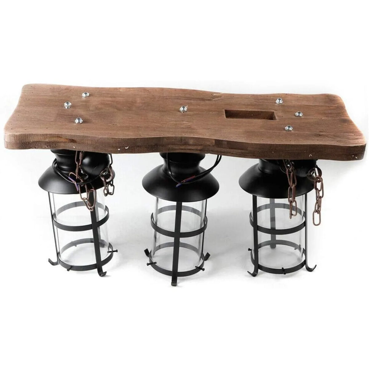 Three Light Wood And Glass Industrial Pendant Ceiling Lamp