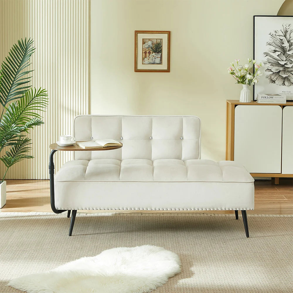 Modern Velvet Sofa With 360 Degree Rotating Side Table