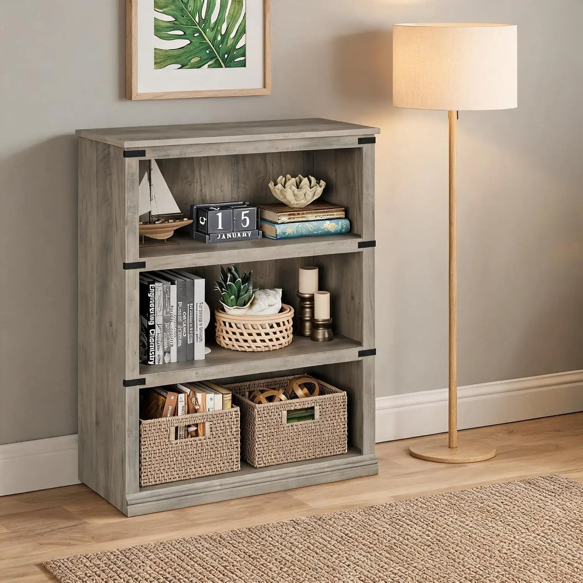 Twister CK Three Tier Wood Bookcase Farmhouse Storage Bookshelf