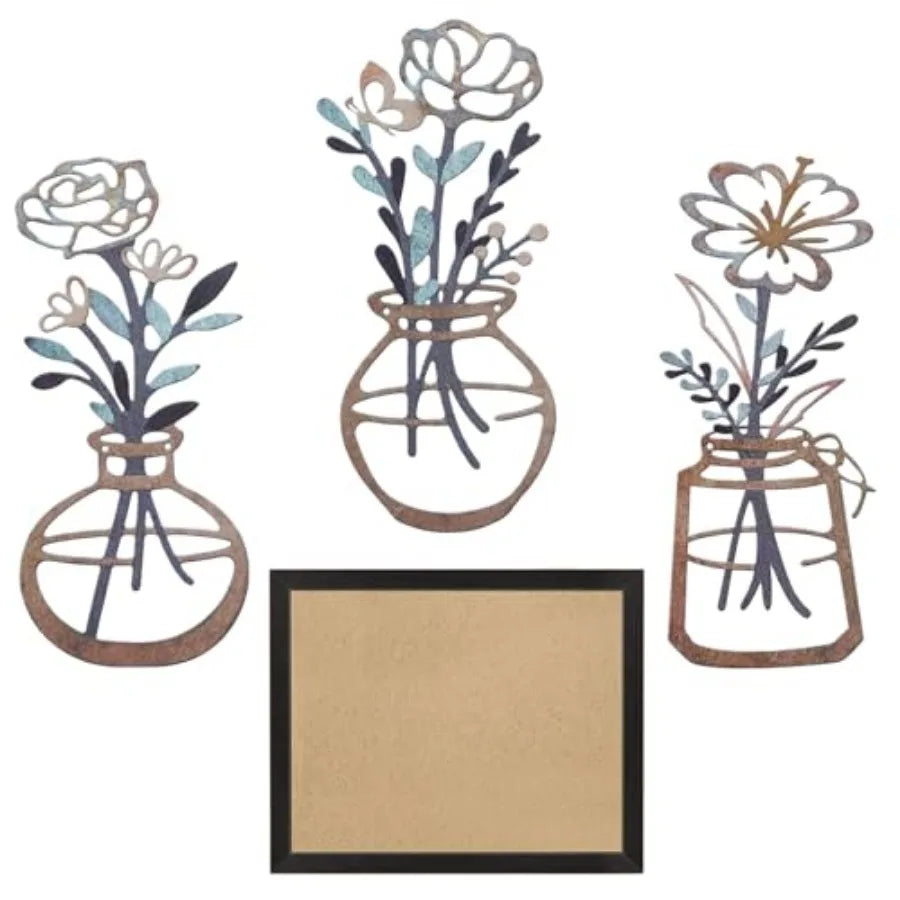 3 Piece Floral Vase Wall Art And Picture Frame Set