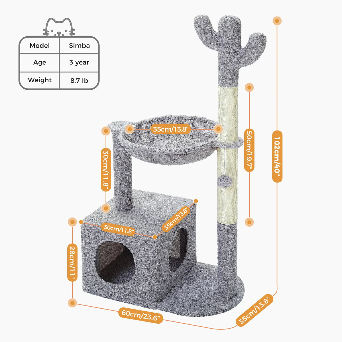 Pequlti Cactus Cat Tree With Cozy Condo And Scratching Post
