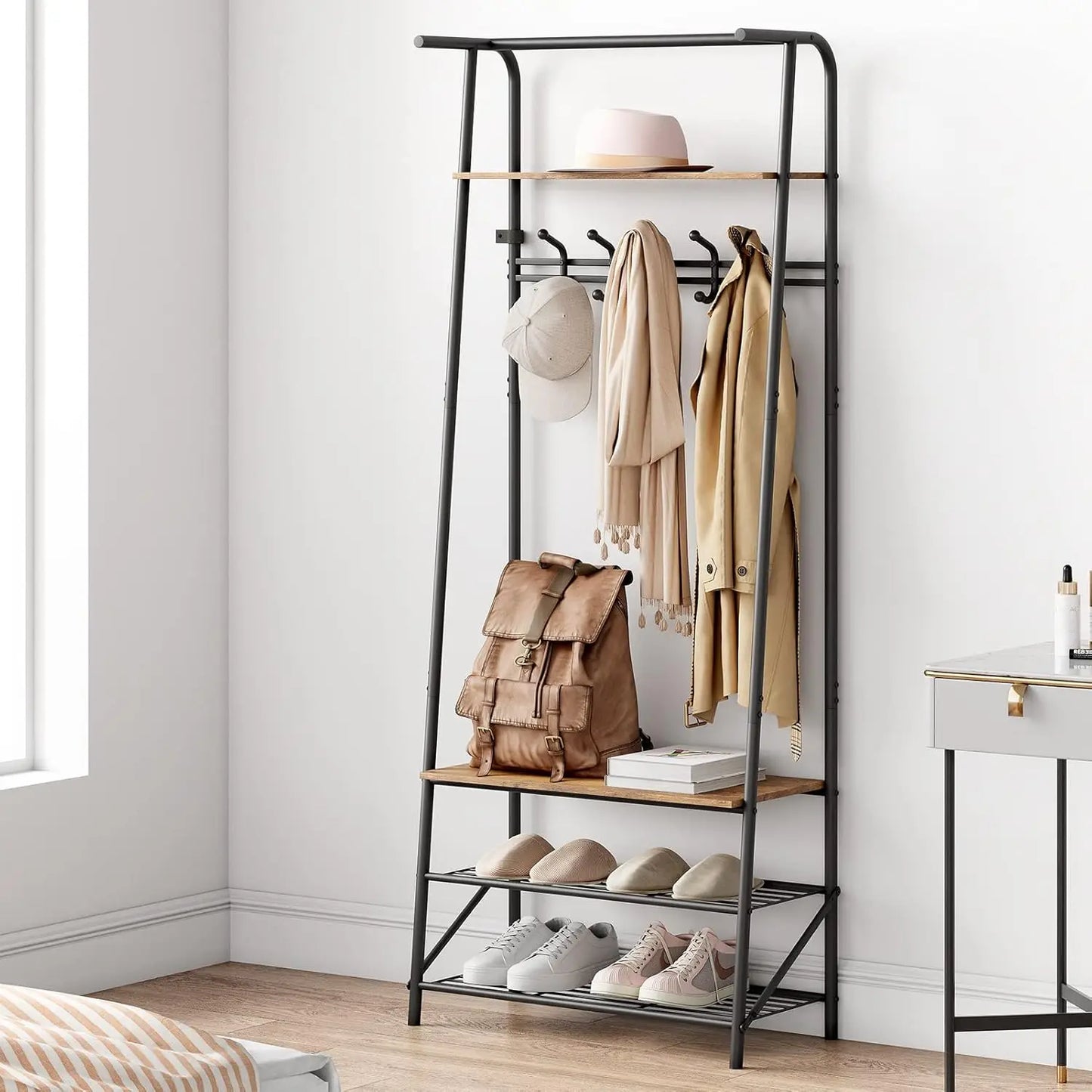 Twister CK Freestanding Entryway Coat Rack With Shoe Bench
