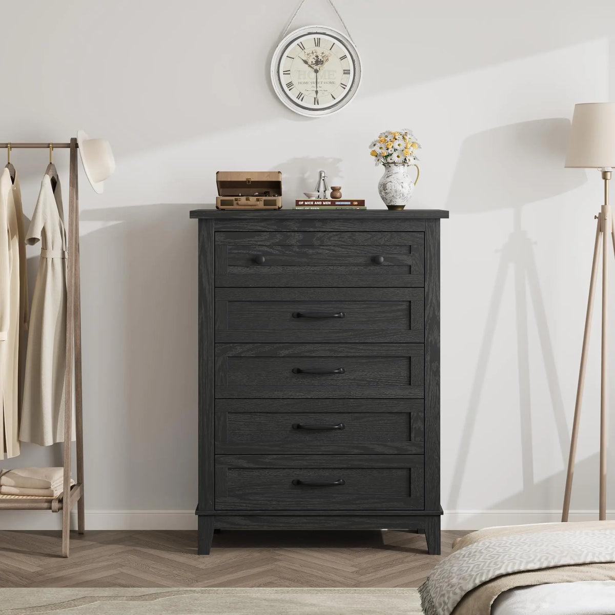 Modern Wooden Chest With Five Drawers And Spacious Storage