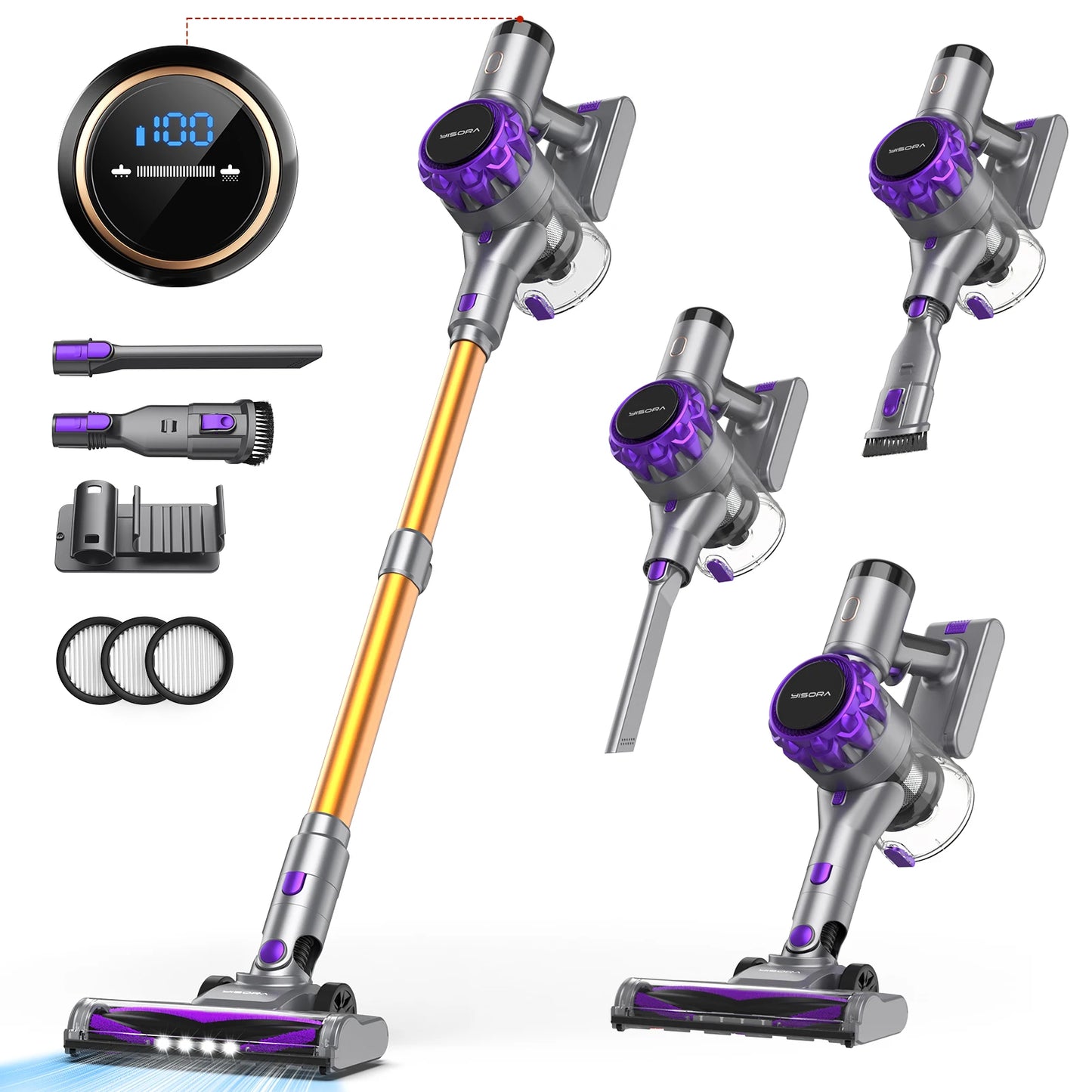 INSE S3P Powerful Cordless Stick Vacuum LED Display Free-Standing
