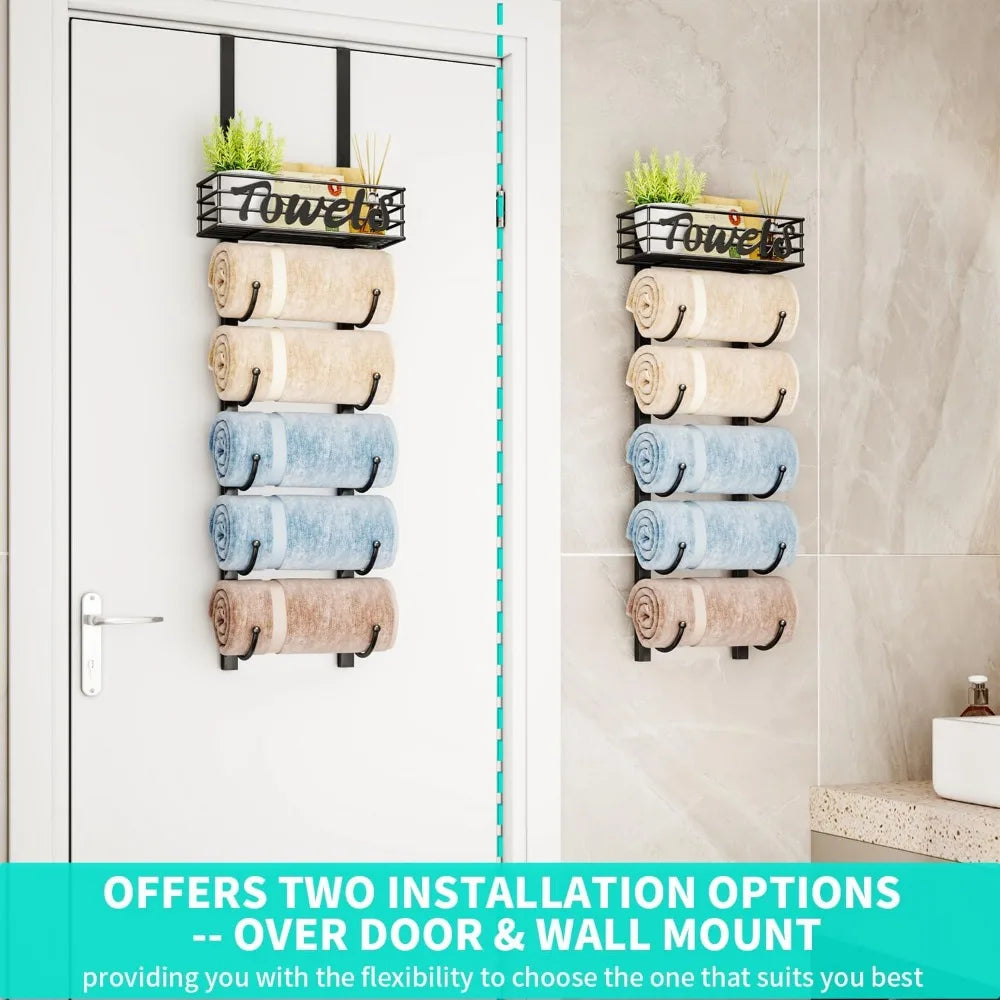 NBVCX Over Door Towel Rack With Metal Storage Basket