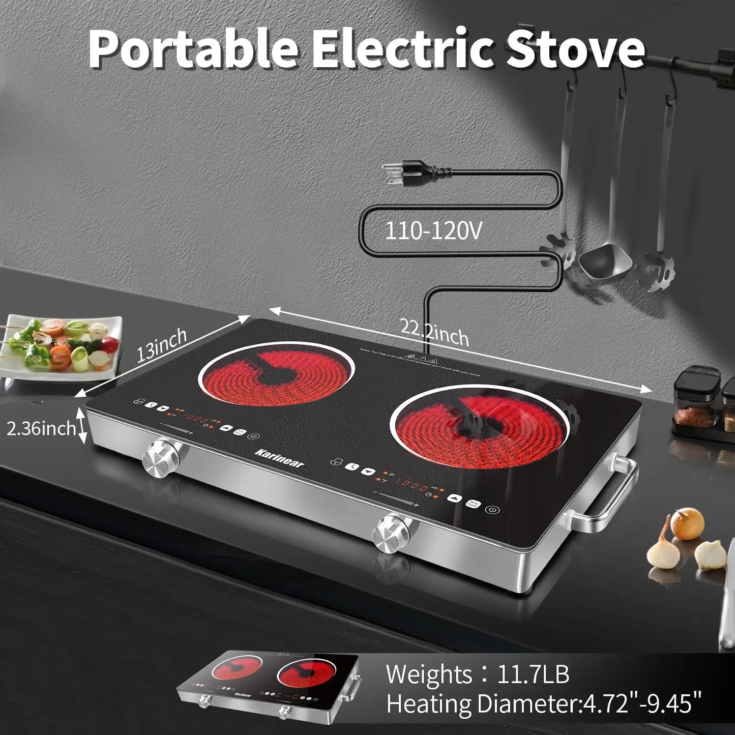 Karinear Dual Zone Electric Ceramic Hob With Safety Lock