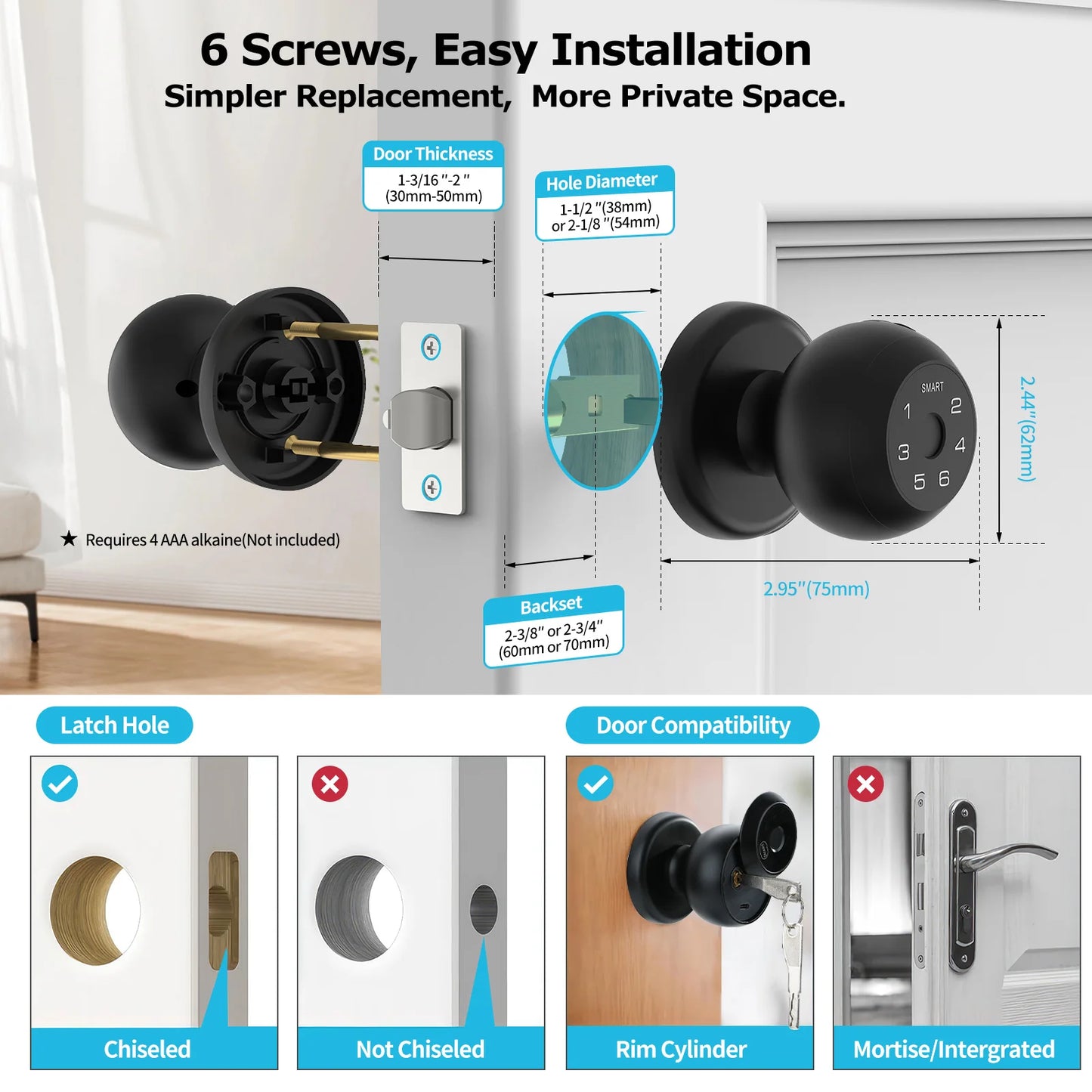 Viladepot Smart Lock Fingerprint Passcode App Control Type-C Emergency Power