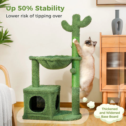 Pequlti Cactus Cat Tree With Cozy Condo And Scratching Post