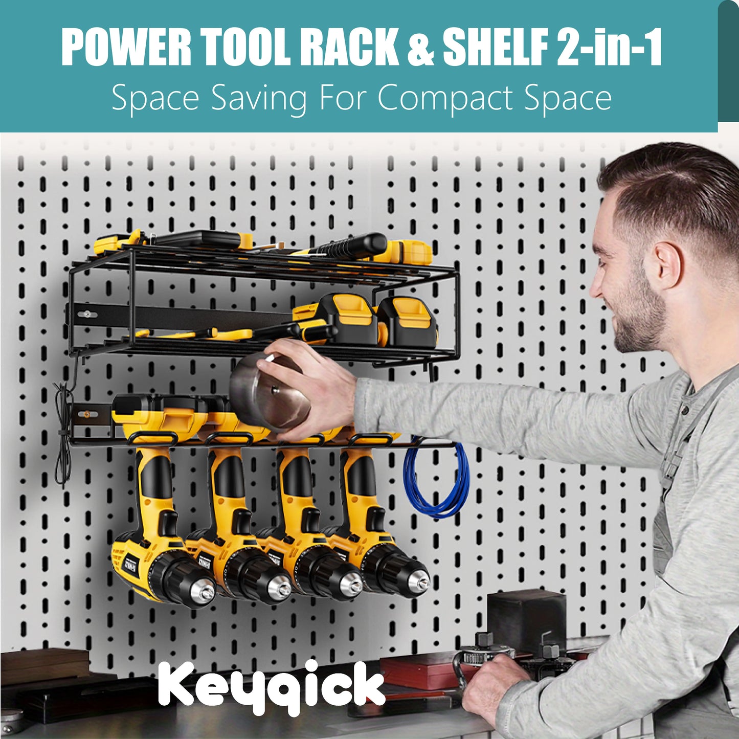 Wall Mounted Double Layer Heavy Duty Power Tool Storage Rack