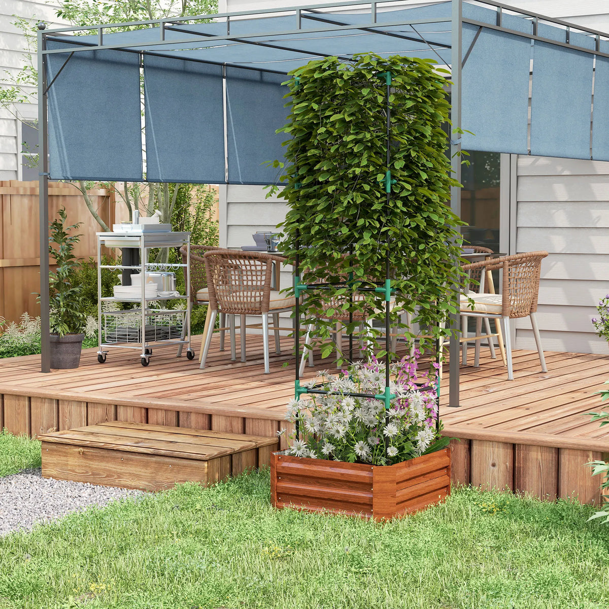 Outsunny Wooden Raised Garden Bed With Attached Tomato Cage