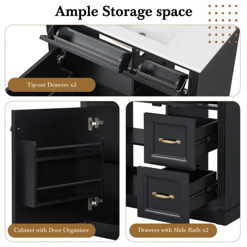 Bathroom Vanity Cabinet With Ceramic Sink And Soft Close Door