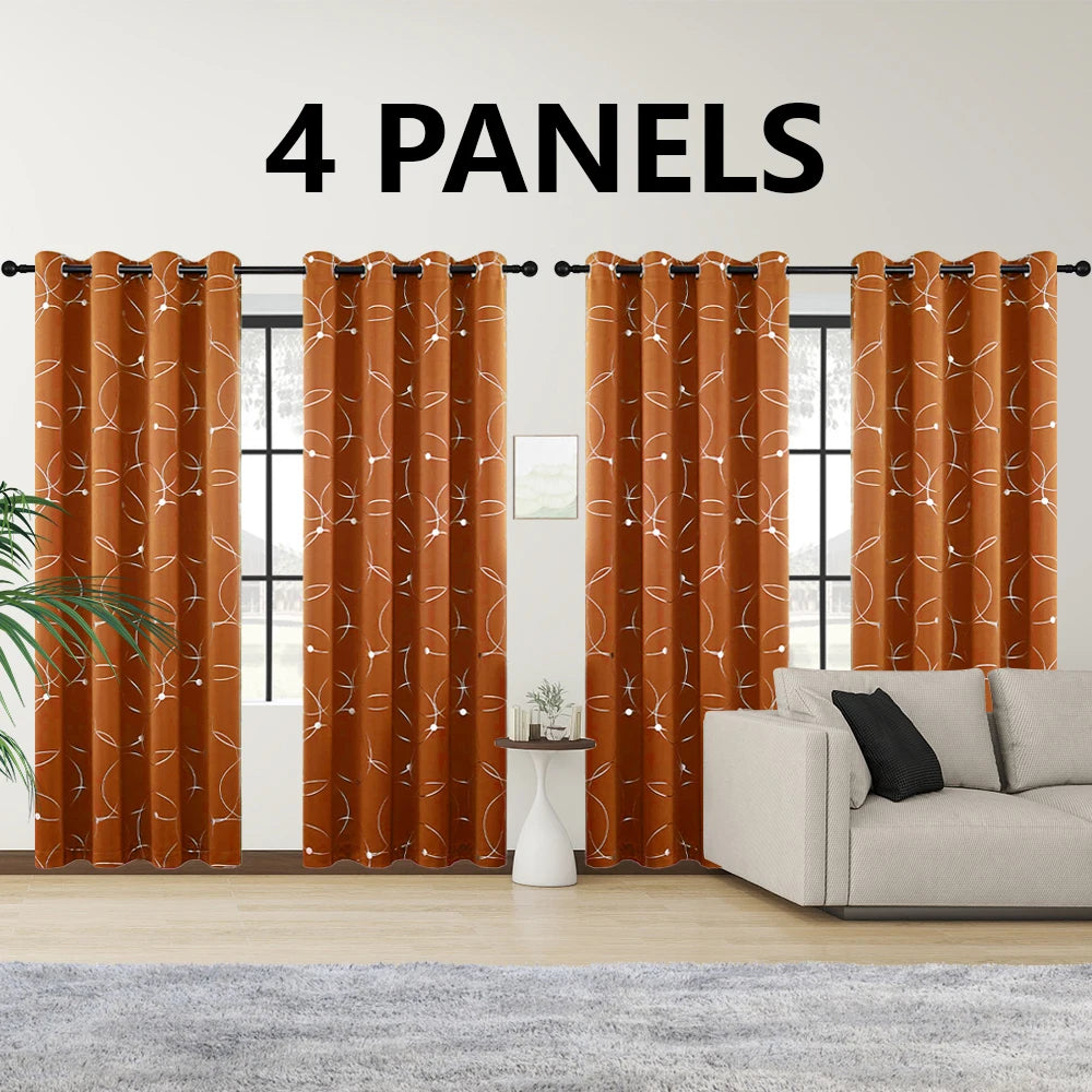 Premium Thermal Blackout Curtains With Grommets And Decorative Foil Print