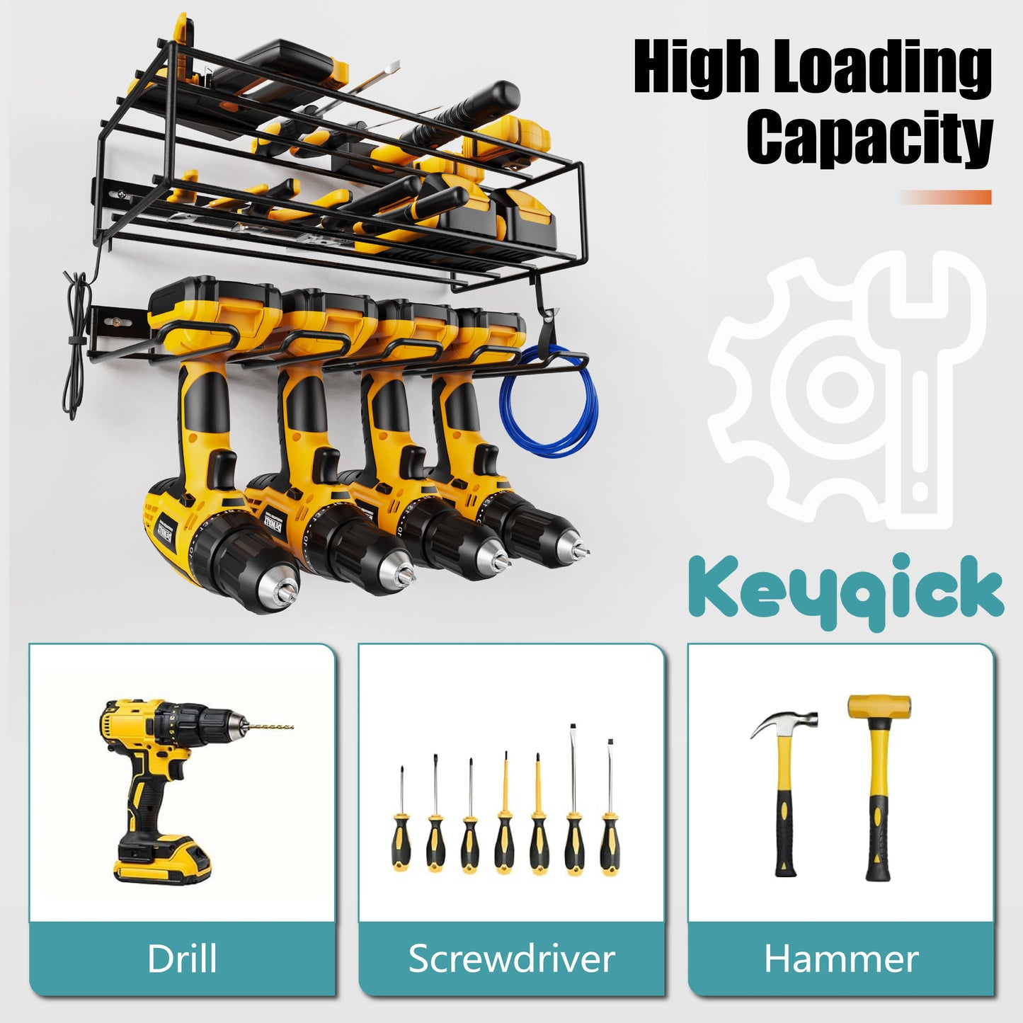 Wall Mounted Double Layer Heavy Duty Power Tool Storage Rack