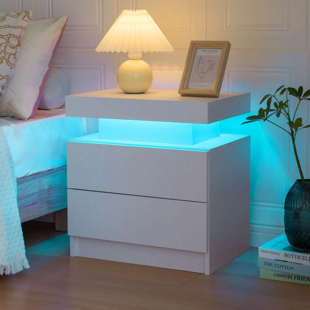 Cubehom Wooden Nightstand With Two Drawers And RGB Lighting Design