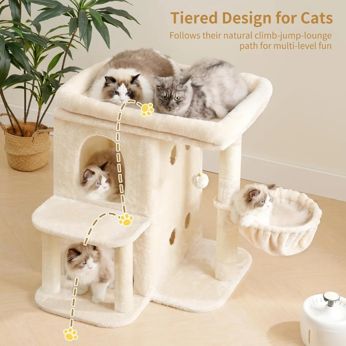 Nbvcx Double Tier Cat Tower With Sisal Posts And Basket