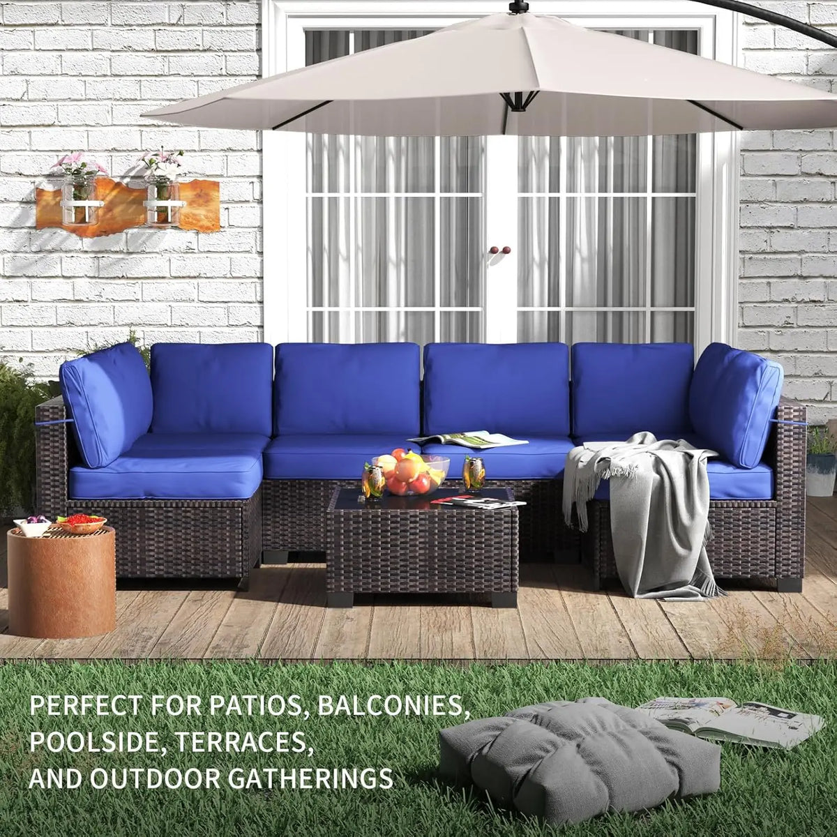 HobbyLane 7-Piece Modular Outdoor PE Rattan Sectional Sofa Set