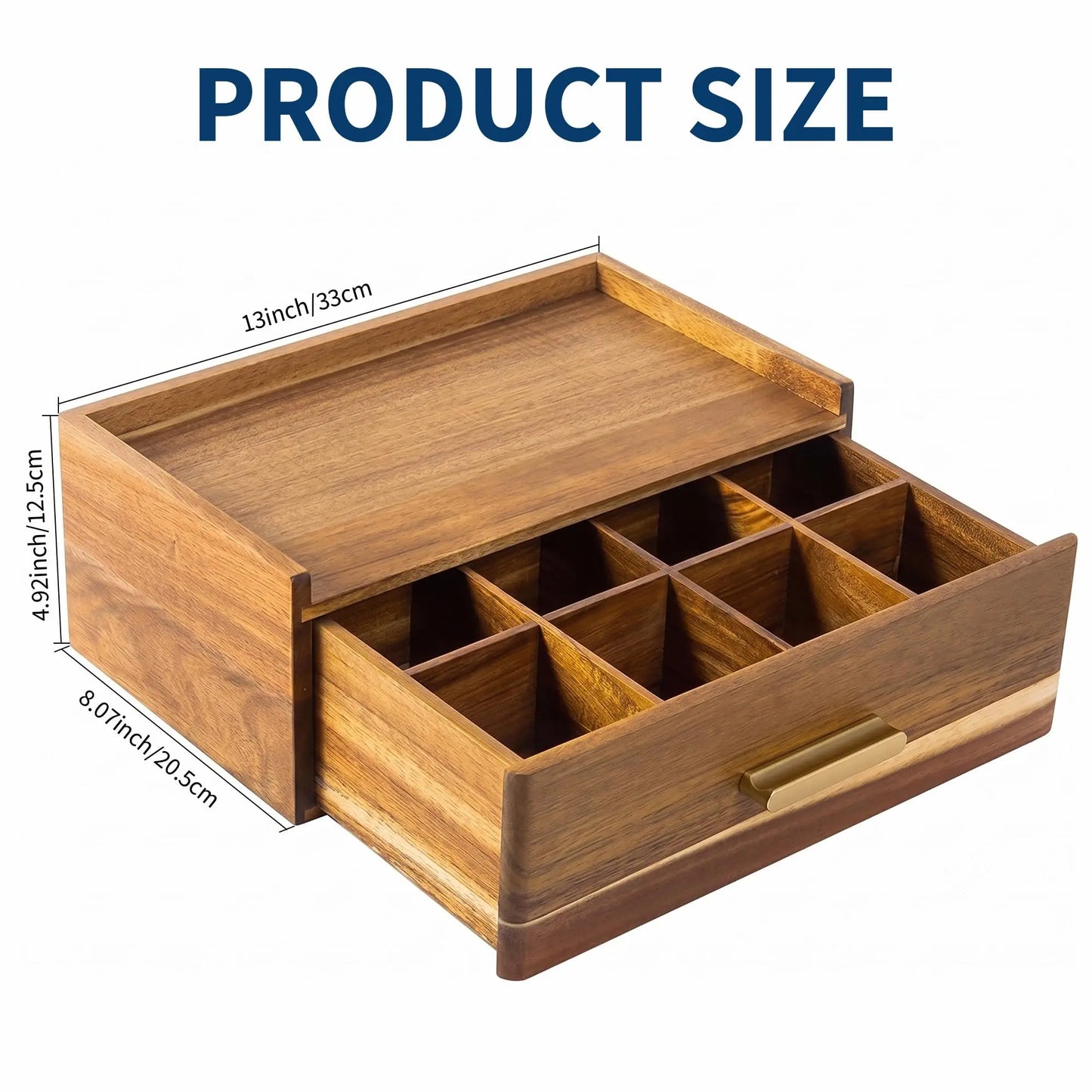 Wooden Tea Bag Organizer With Divided Compartments For Kitchen Storage