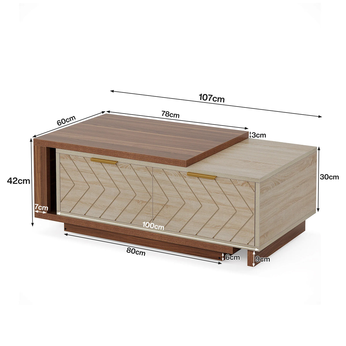 Tribesigns Extendable Wood Coffee Table With Two Storage Drawers