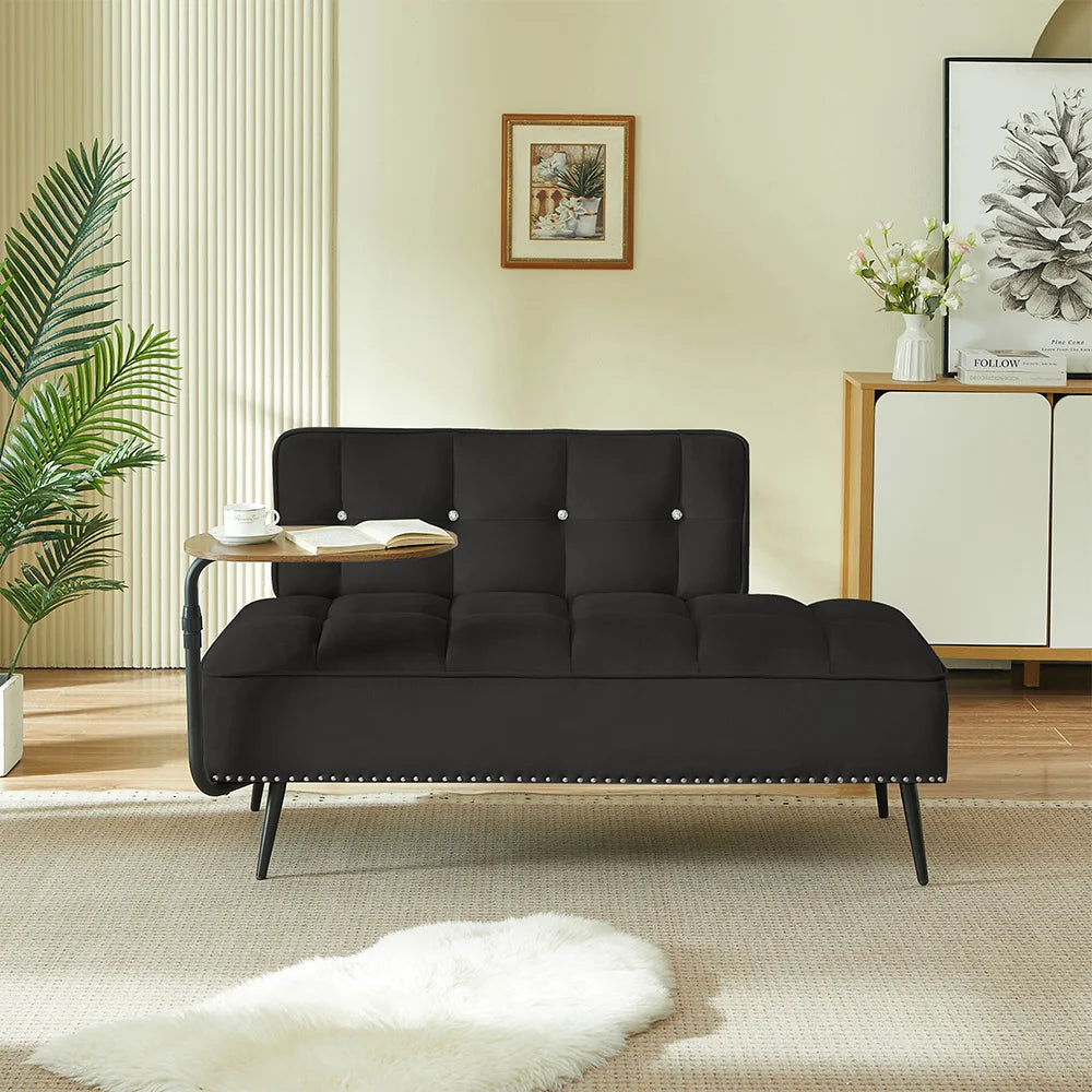Modern Velvet Sofa With 360 Degree Rotating Side Table