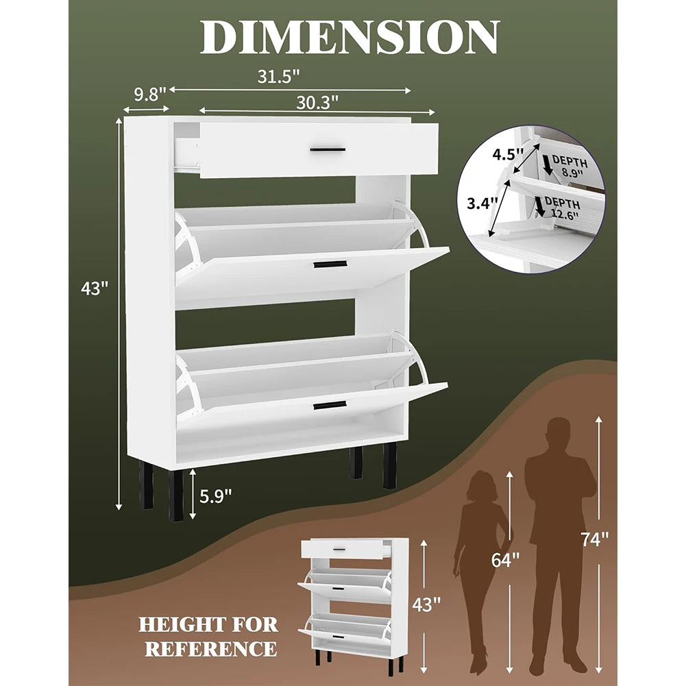 HiMISS Wood Shoe Cabinet With Dual Flip Drawers Entryway Organizer
