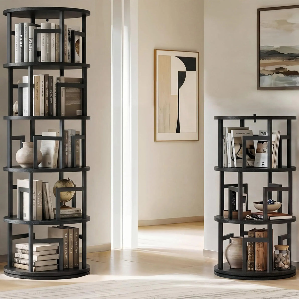 HiMISS 5 Tier Rotating Bookshelf Tower Corner Storage Shelf