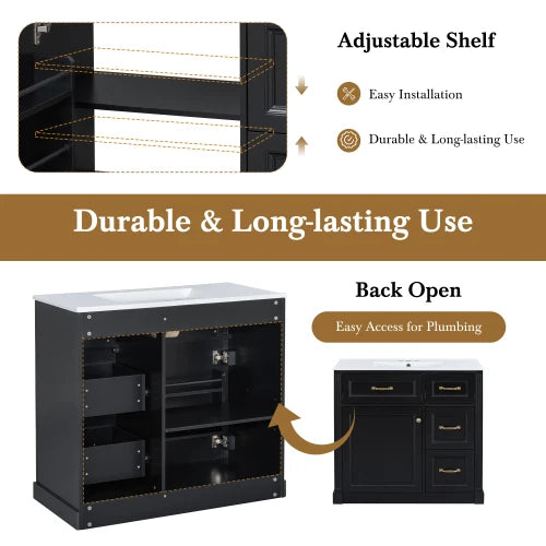 Bathroom Vanity Cabinet With Ceramic Sink And Soft Close Door