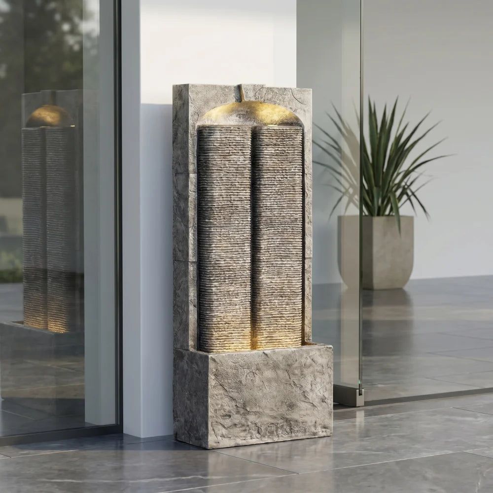 Cascading Outdoor Water Fountain With LED Lighting And Quiet Pump
