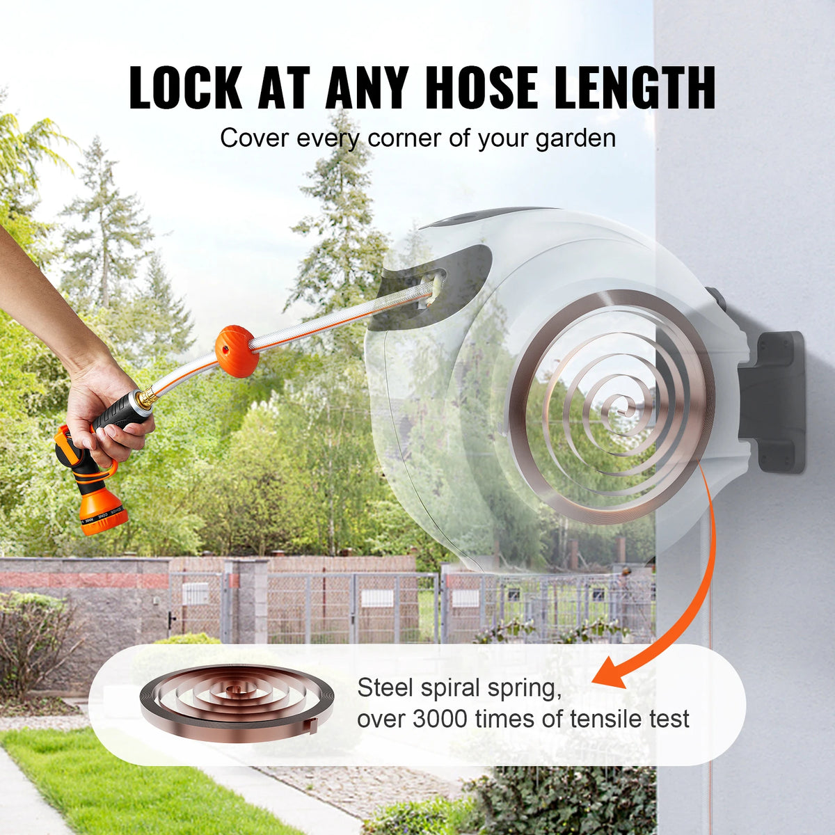 SucceBuy Retractable Hose Reel With Automatic Rewind And Swivel Mount