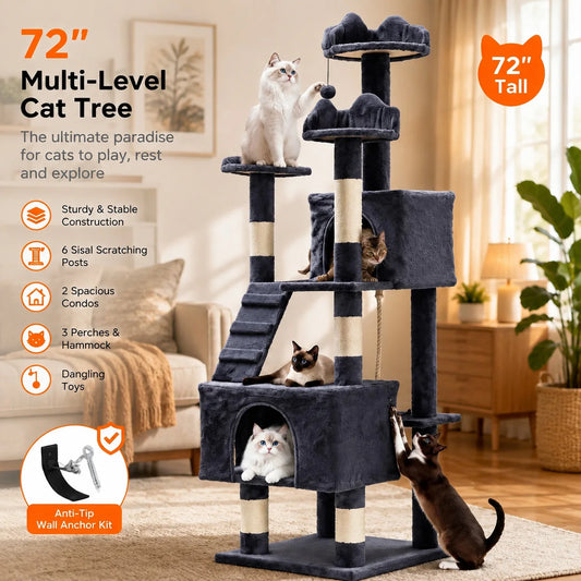 Sturdy Multi-Level Cat Tree with Scratching Posts for Cats