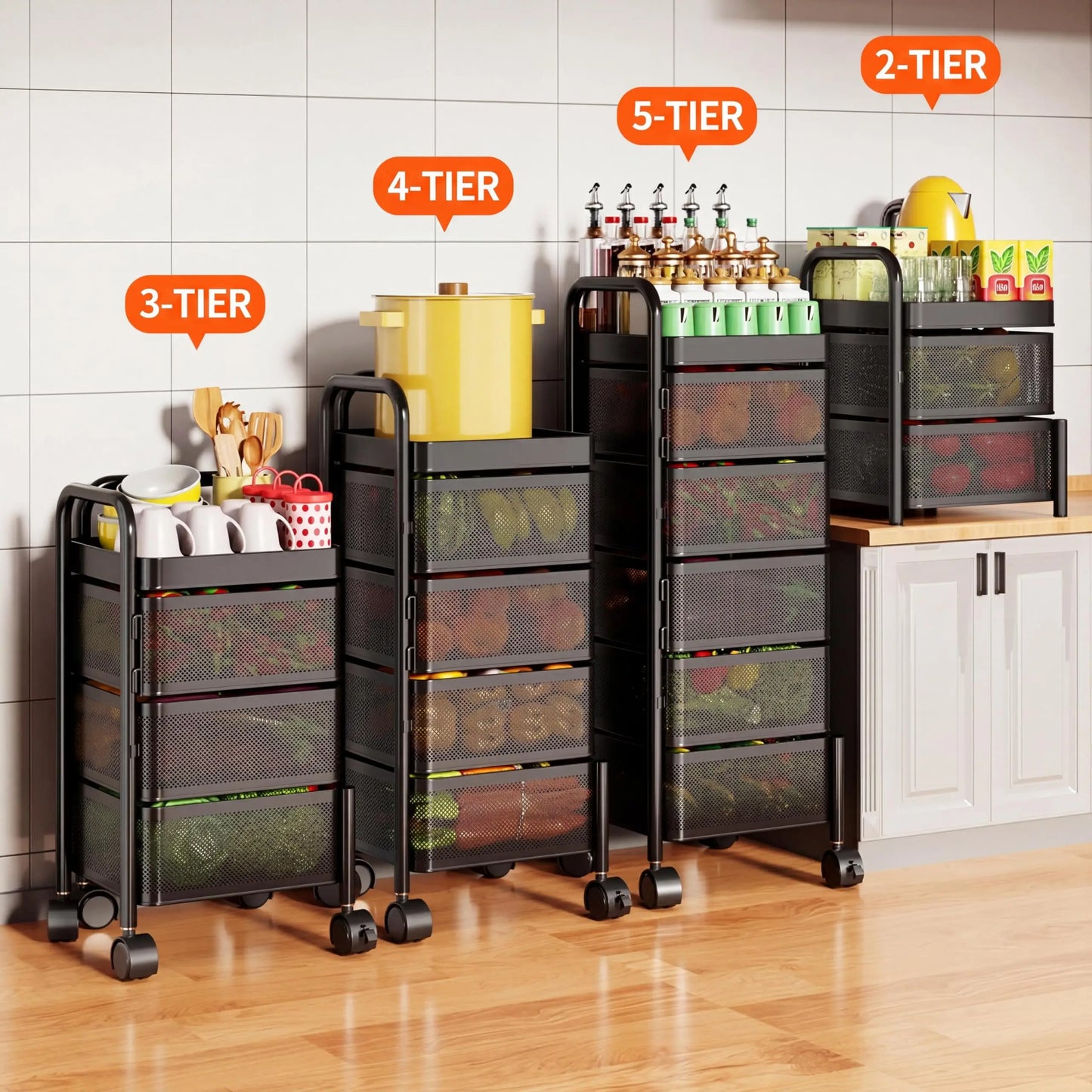 Studyset Adjustable Four Tier Rotating Kitchen Storage Cart