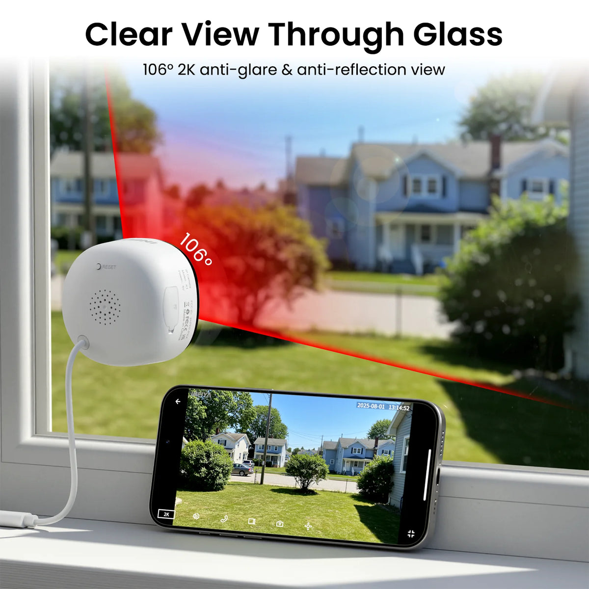 Wansview 2K Window Camera WiFi Indoor Security Night Vision Audio