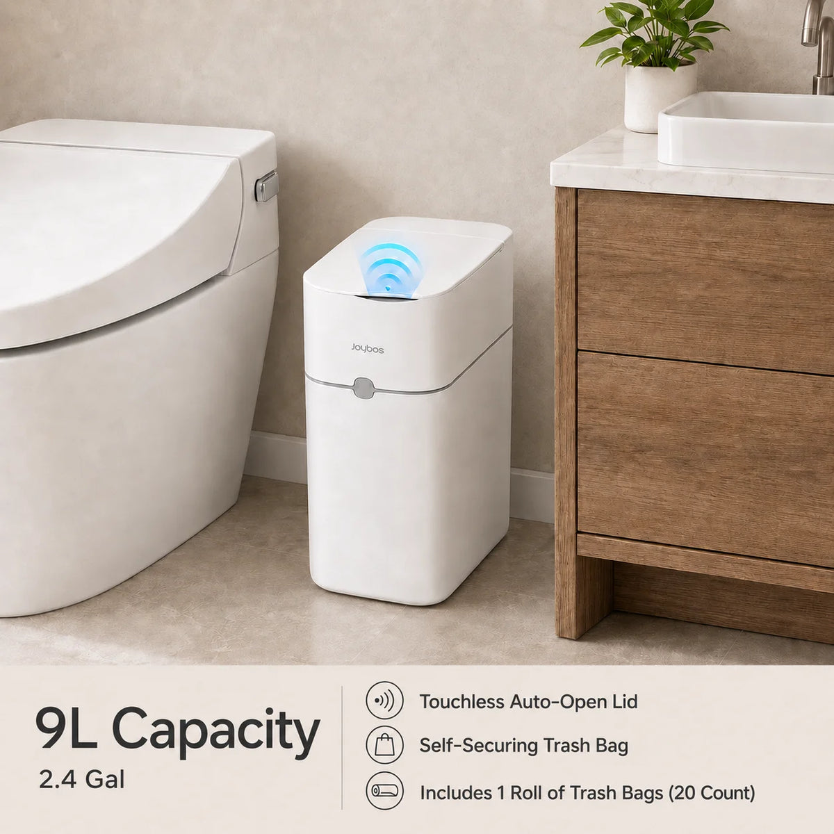 Joybos Touchless Motion Sensor Trash Can With Auto Bag Suction