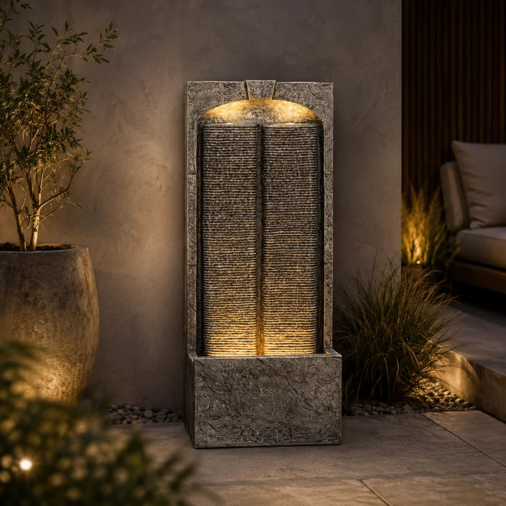 Cascading Outdoor Water Fountain With LED Lighting And Quiet Pump