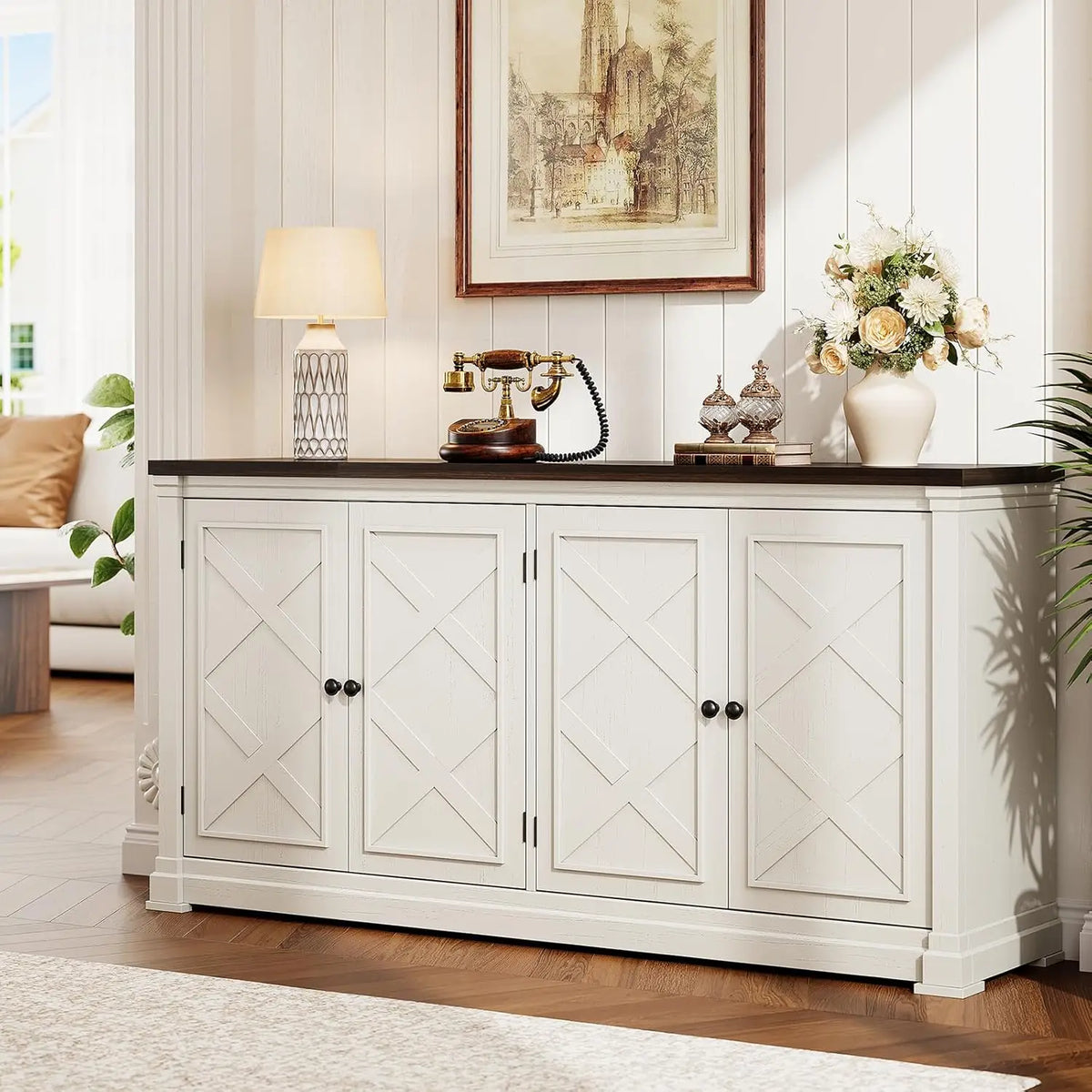 ONBRILL Solid Wood Sideboard Buffet Cabinet With Barn Doors