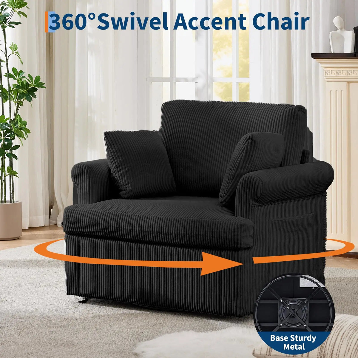 HiMISS Modern Corduroy Swivel Accent Chair With Storage Pockets