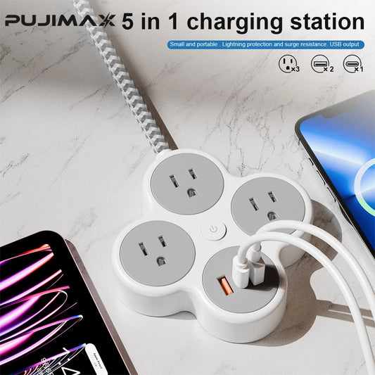 PUJIMAX Power Strip With Three Outlets And USB Charging Ports