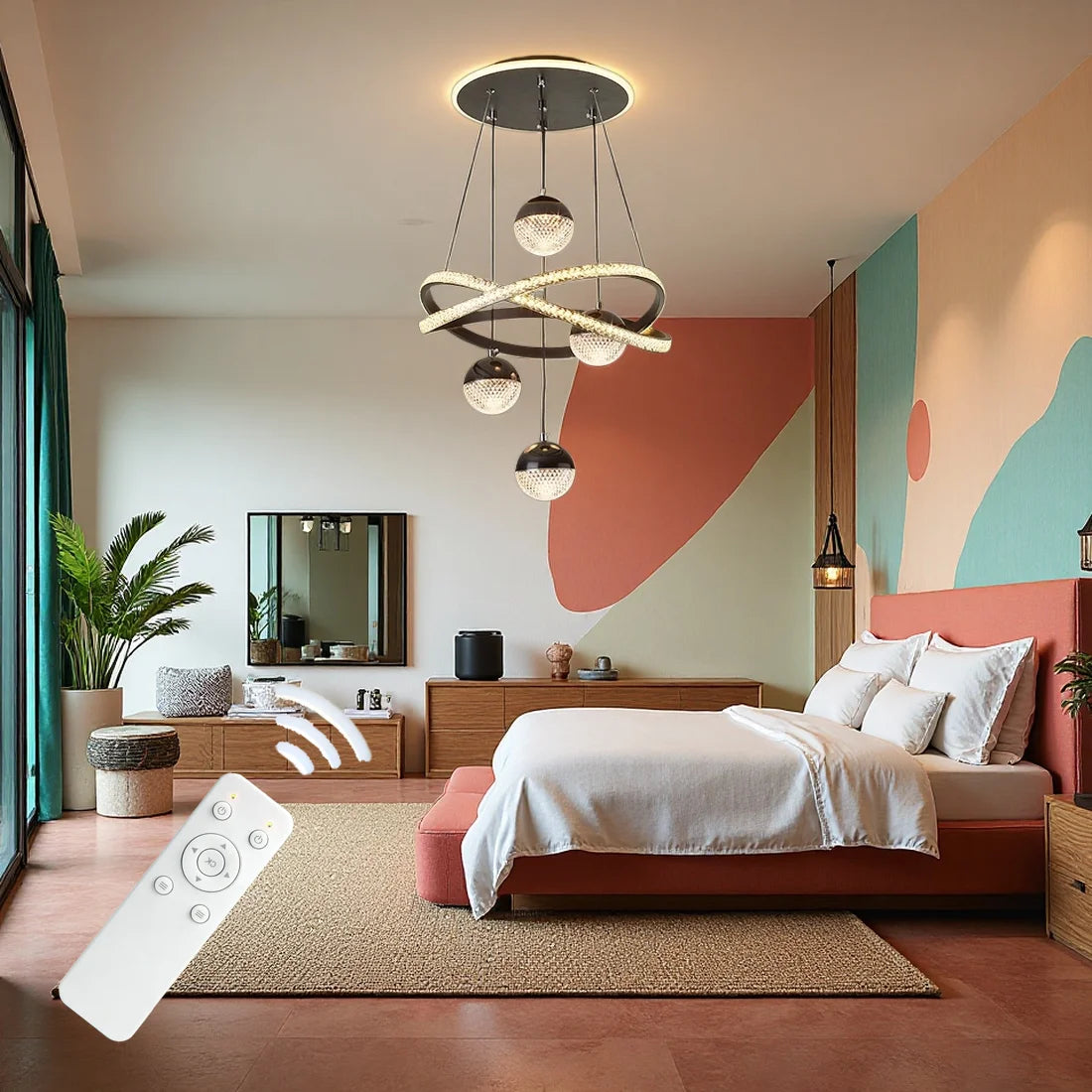 Four Sphere Led Pendant Light With Remote Control And Dimmable