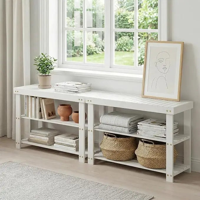 HiMISS Bamboo Shoe Rack Bench With Comfortable Entryway Storage Seat