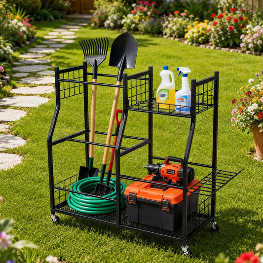 Heavy Duty Steel Garden Tool Organizer Rack For Garage