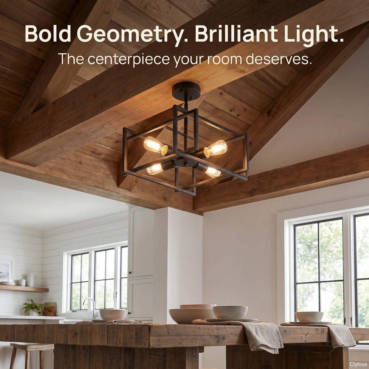 ARLGSITE 4 Light Industrial Geometric Flush Mount Ceiling Light